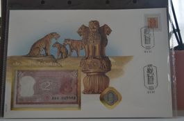 Banknotenbrief mit Münze aus Indien