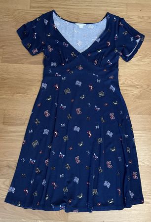 Damen Kleid blau mit Schmetterlingsmuster, kurzarm, Gr. S