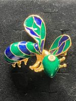 Broche abeille vintage, émail, doré, strass