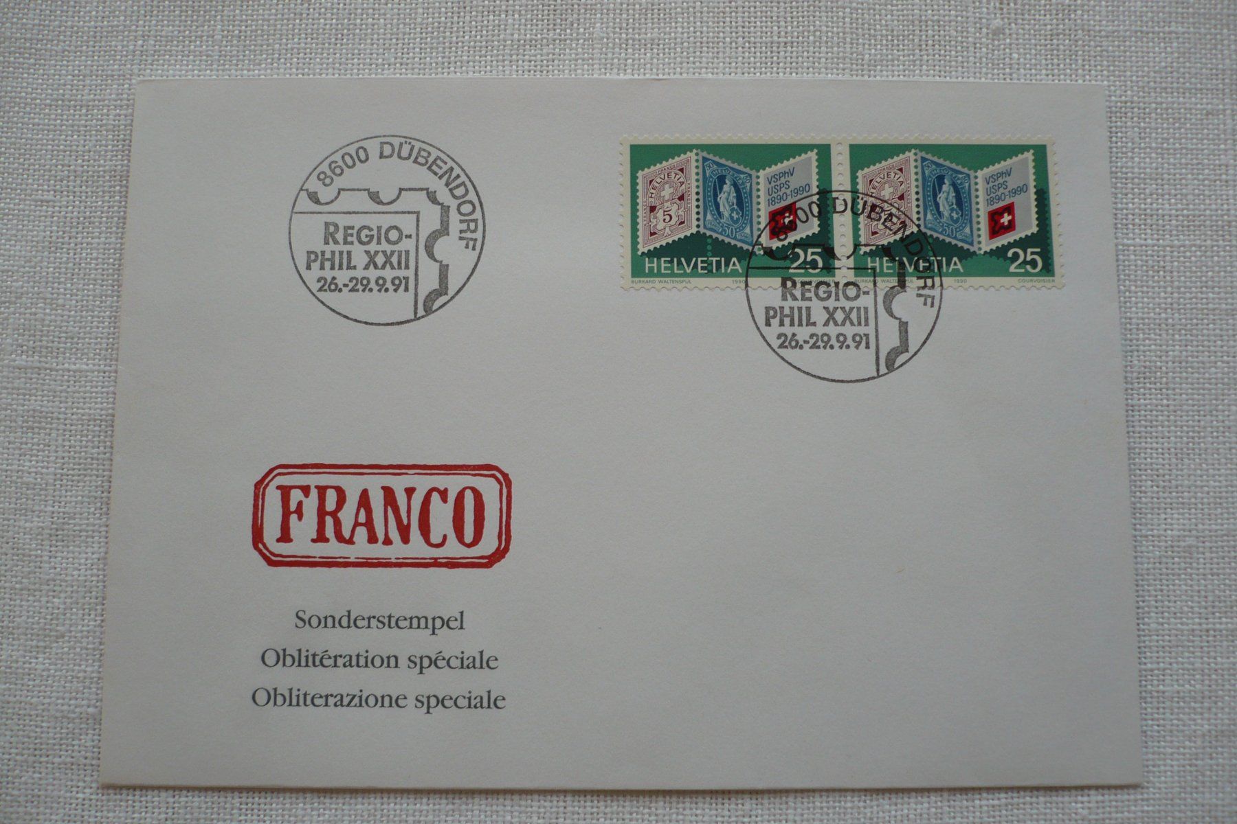 Tutti i francobolli: 1991 REGIOPHIL XXII, Dübendorf – Usato da Zürich venduto da saltandpepper008