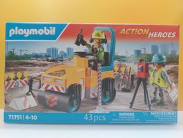 PLAYMOBIL 71751  Strassenbaustelle / Baustelle mit Walze NEU