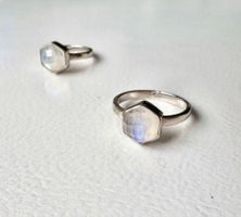 Ring Mondstein 925 Silber rhodiniert Sechseck Stapelring 54