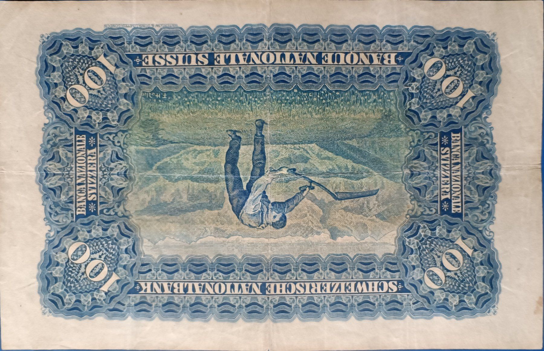 Banknoten: ALTE schöne 100 Fr.- Schweizer Note 2.Dez.1943 TYP Mäher – Gebraucht aus Glis von MYS-Wallis2020 5