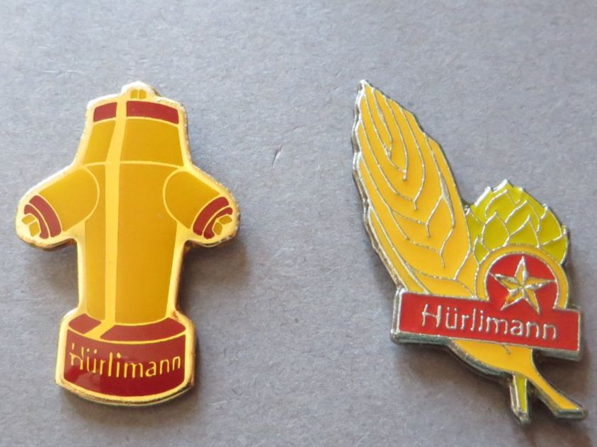 Hürlimann Placchette & Badge: 2 PINS, HÜRLIMANN BIER – Usato da Neuhausen venduto da luckimucki