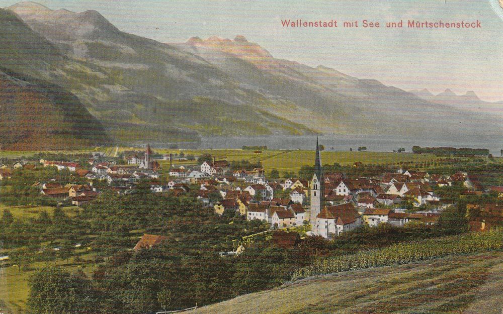 Walenstadt mit See und Mürtschenstock um 1909 koloriert (Gebraucht) in