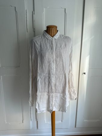 ROBERT FRIEDMAN - Leinenbluse weiss-beige gestreift XXL