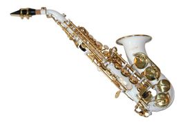 Sopransaxophon gebogen + Koffer + Mundstück, weiß gold