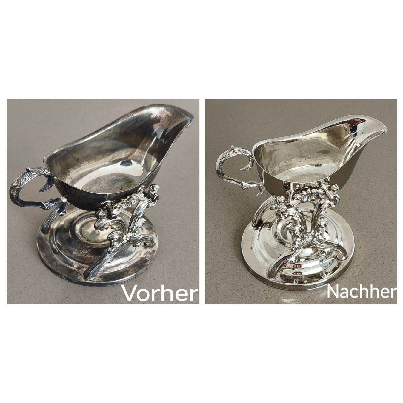Schalen: Versilberte Sauciere im viktorianischen Stil mit Rechaud – Gebraucht aus Zürich von Tanteemma369 6