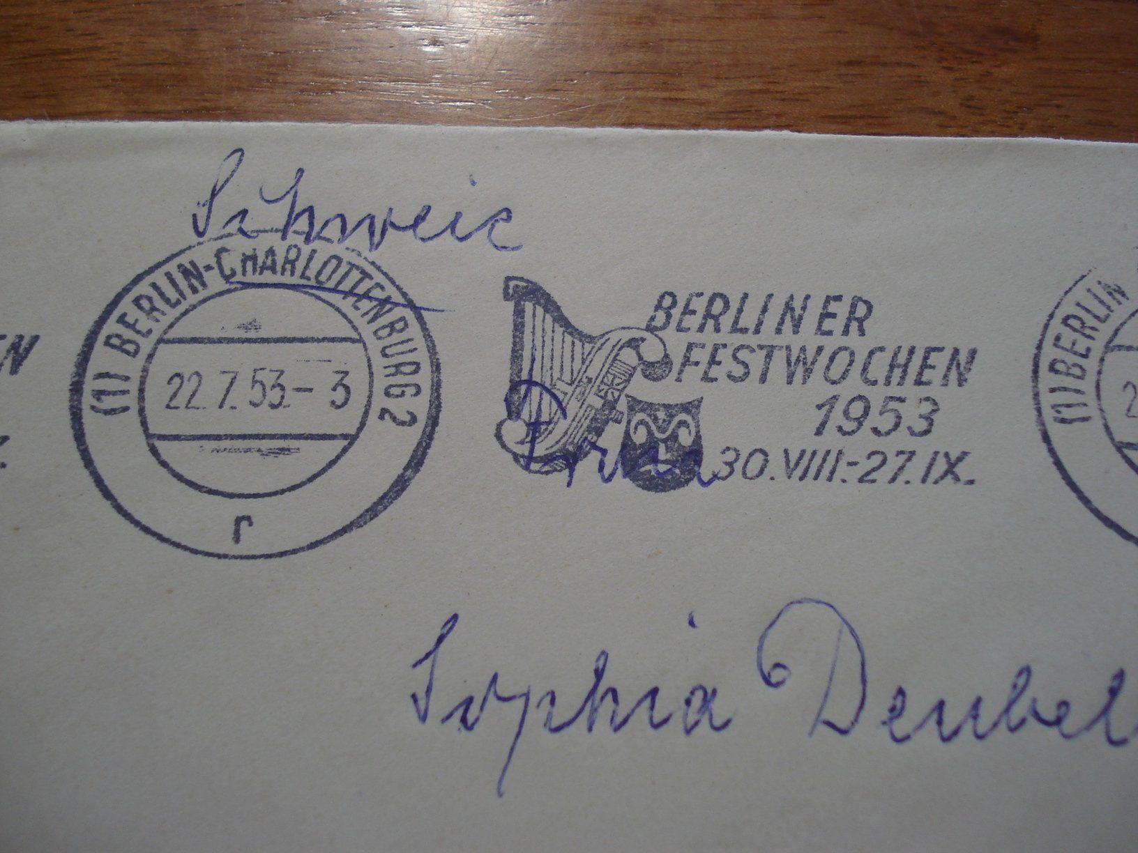 Alle Briefmarken: Brief Deutsche Post 1953, Werbe-o Berliner Festwochen – Gebraucht aus Niederwil AG von morostahu 1
