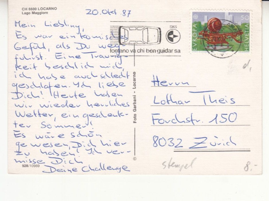 Cartoline postali: Locarno 1987 – Usato da Bürglen TG venduto da StampGraf 1