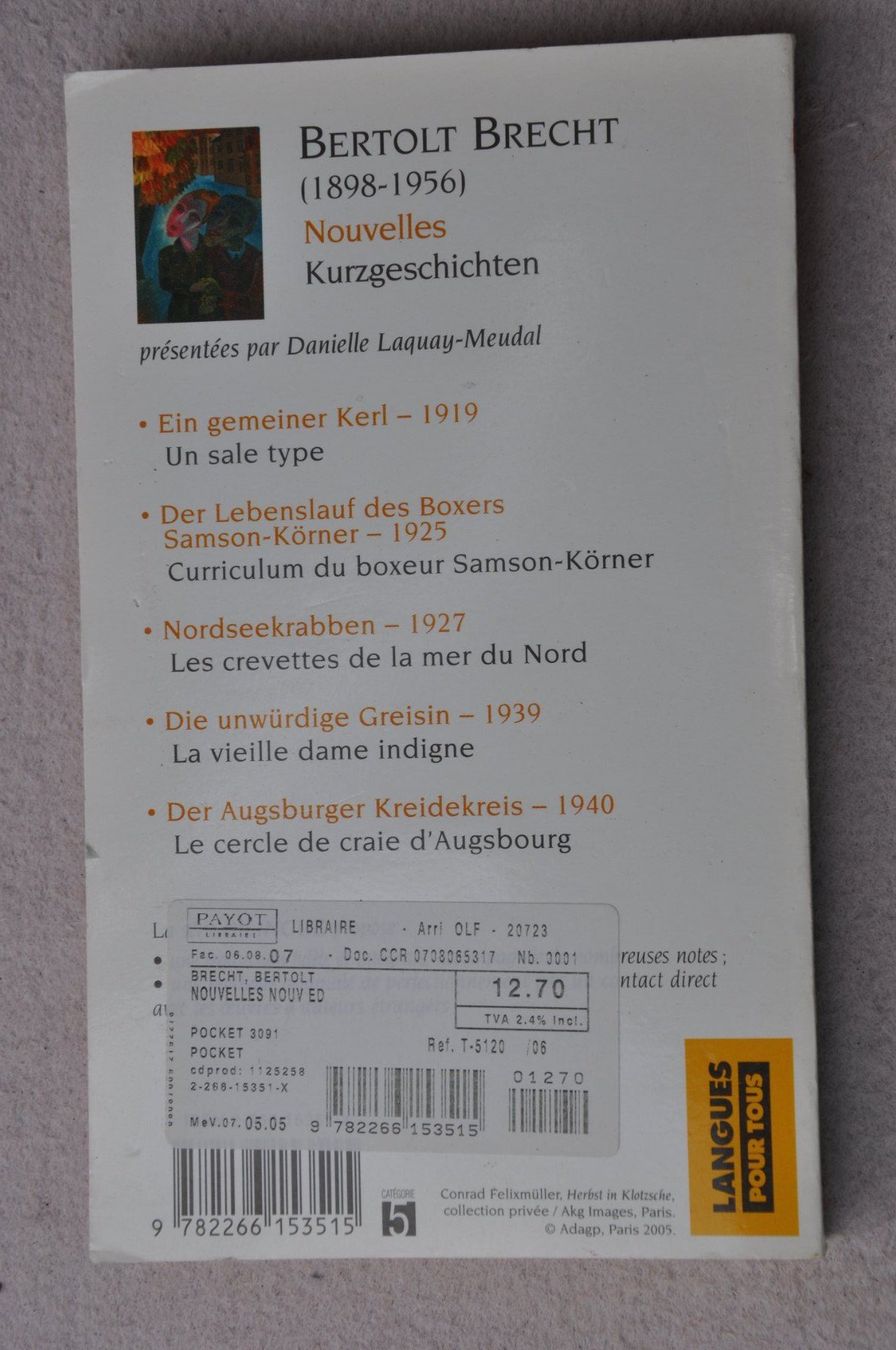 Libri: Nouvelles - Kurzgeschichten - Bertholt Brecht - Bilingue – Usato da Fully venduto da Minouchka 1