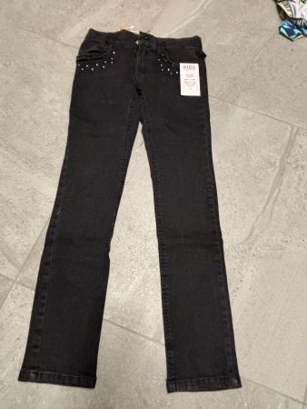 Jeans noir à strass taille ajustable en 140 neuf