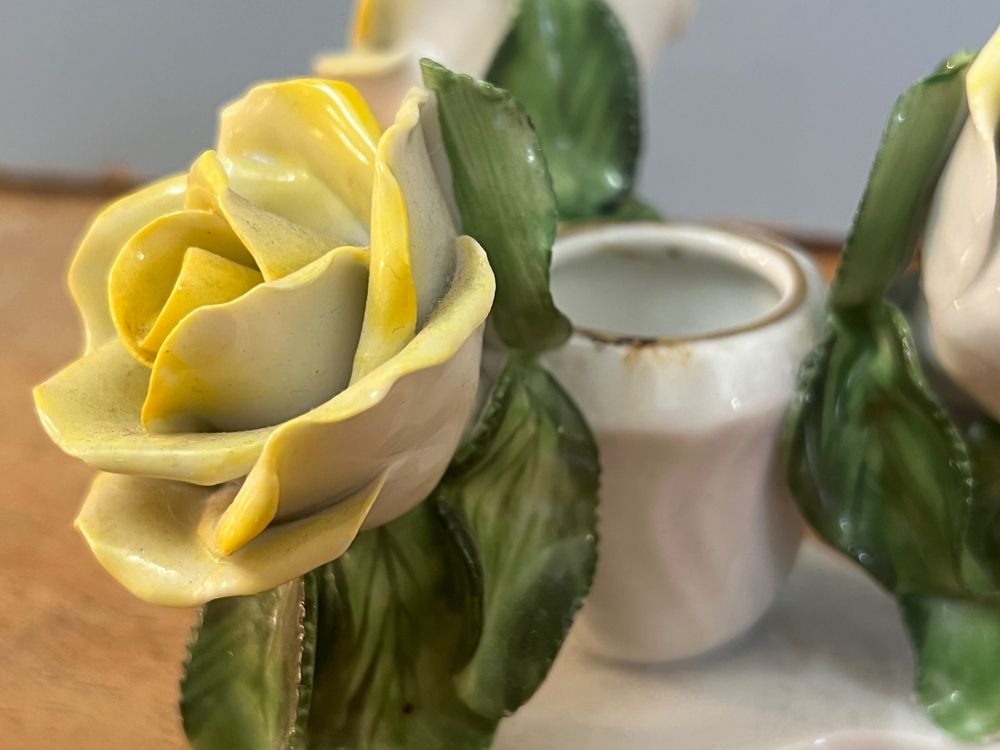 Lot HEREND Porzellan - Rosen Kerzenständer & einzelne Rose (Gebraucht ...