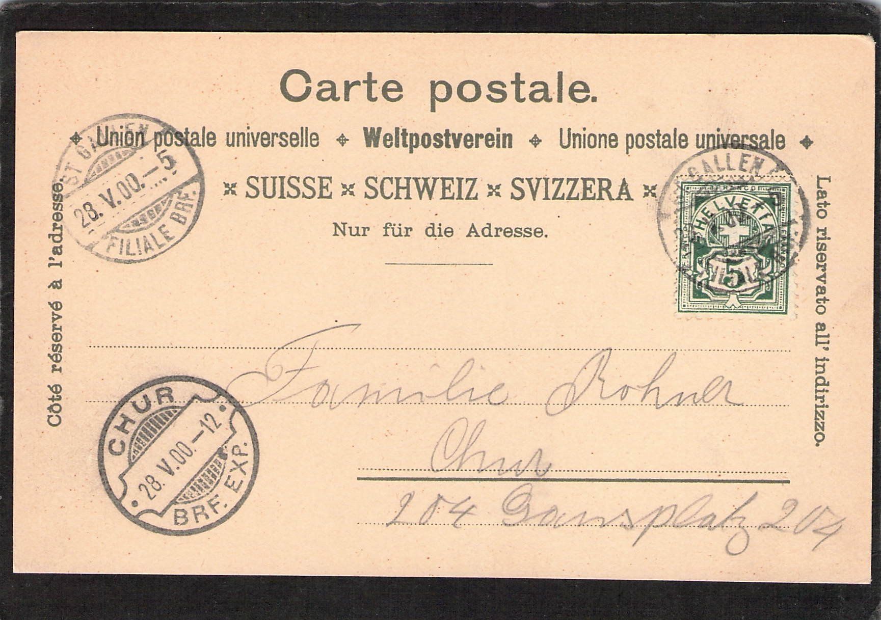 Cartoline postali: Leuchtkarte :  St. Gallen , gel. 1900 – Usato da Reichenburg venduto da Pipo-67 1