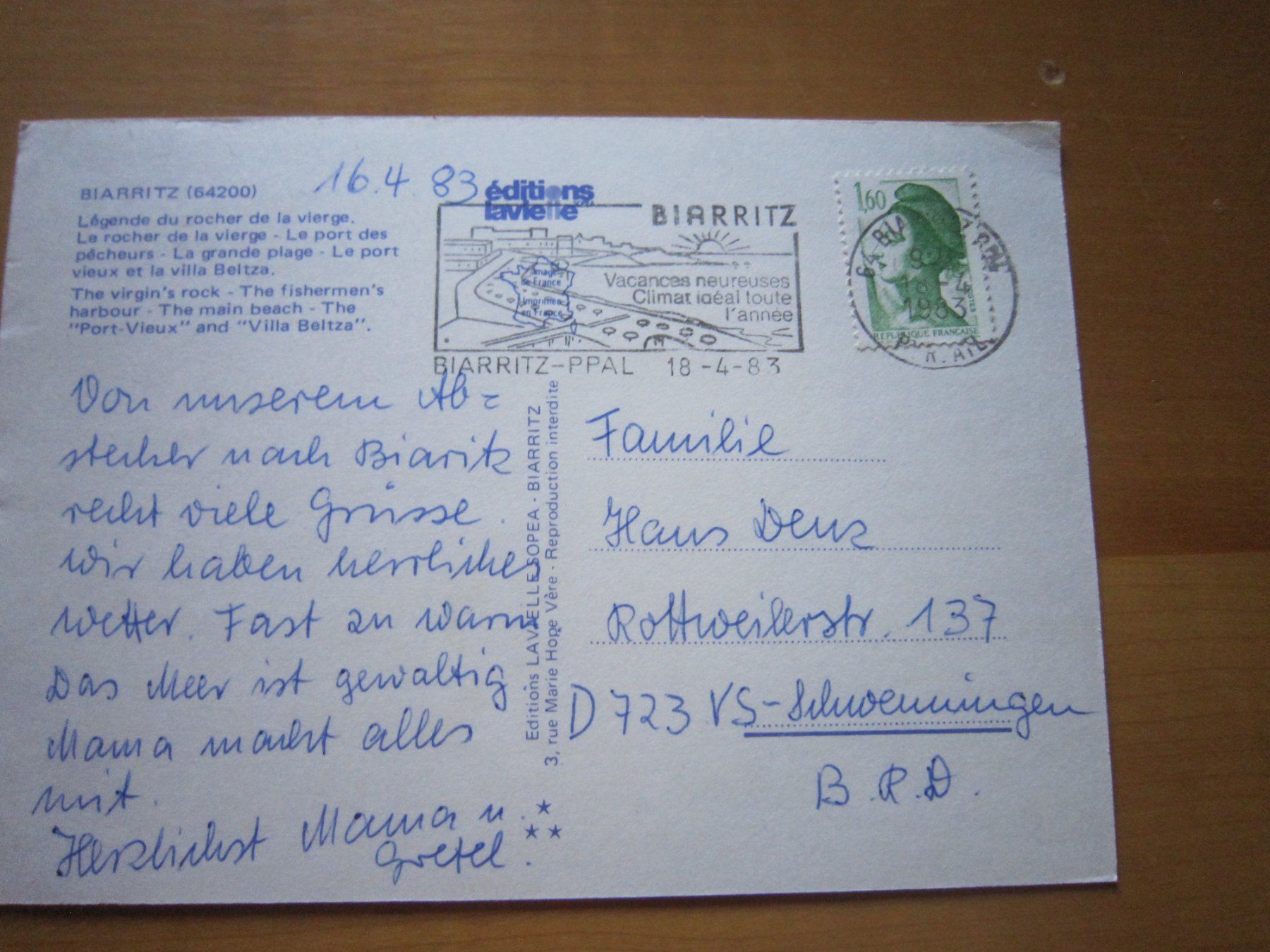 Cartoline postali: Schöne POstkarten BIARRITZ – Usato da Gordola venduto da Polentaefung 1
