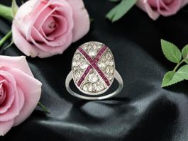Antiker Art Déco Diamanten - Rubin - Platinring, 1.6ct