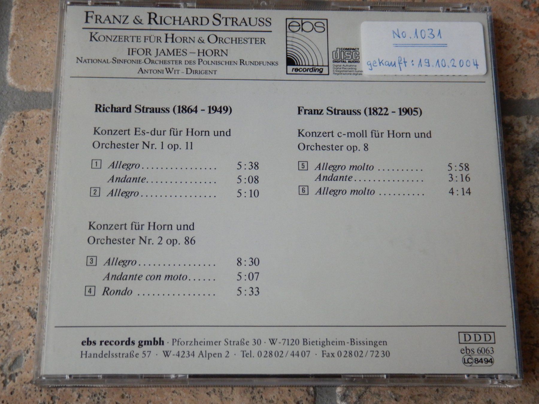 CD: Franz & Richard Strauss, Konzerte Horn & Orchester – Usato da Mörschwil venduto da Monzar 2