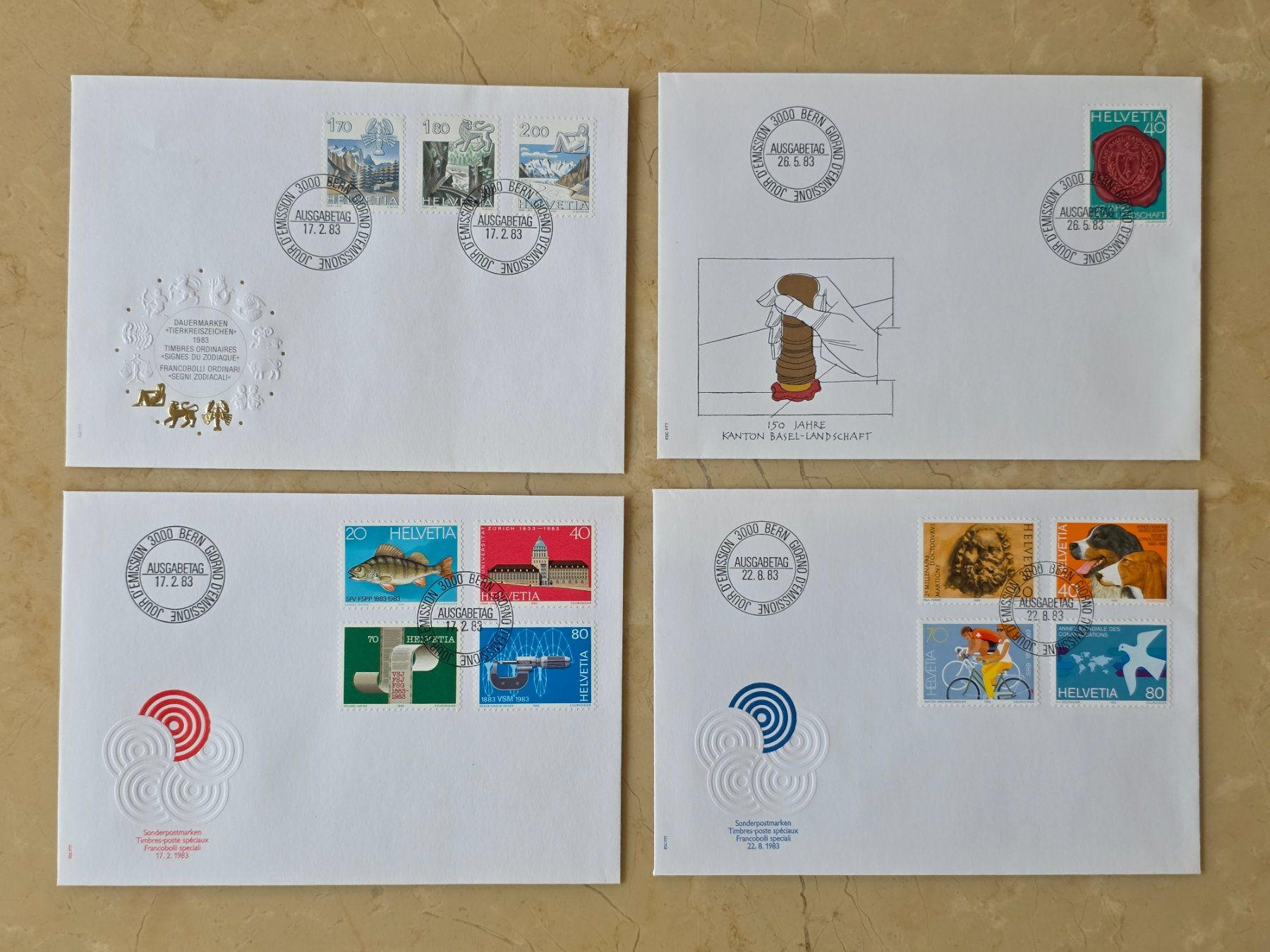 Tutti i francobolli: 8 Ersttagsbriefe FDC + 2 Maximumkarten Schweiz, Jahr 1983 – Usato da Feusisberg venduto da ajjcrf44 2