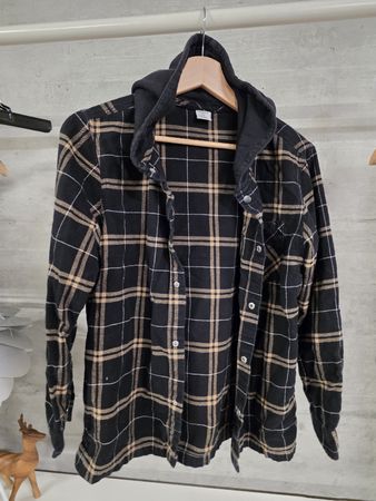 Lindex Kapuzenhemd kariert schwarz beige Grösse 152