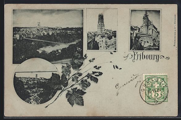 Cartoline postali: Fribourg, Stadtpanorama, Kirche und Rath – Usato da Berlin venduto da bartko-reher