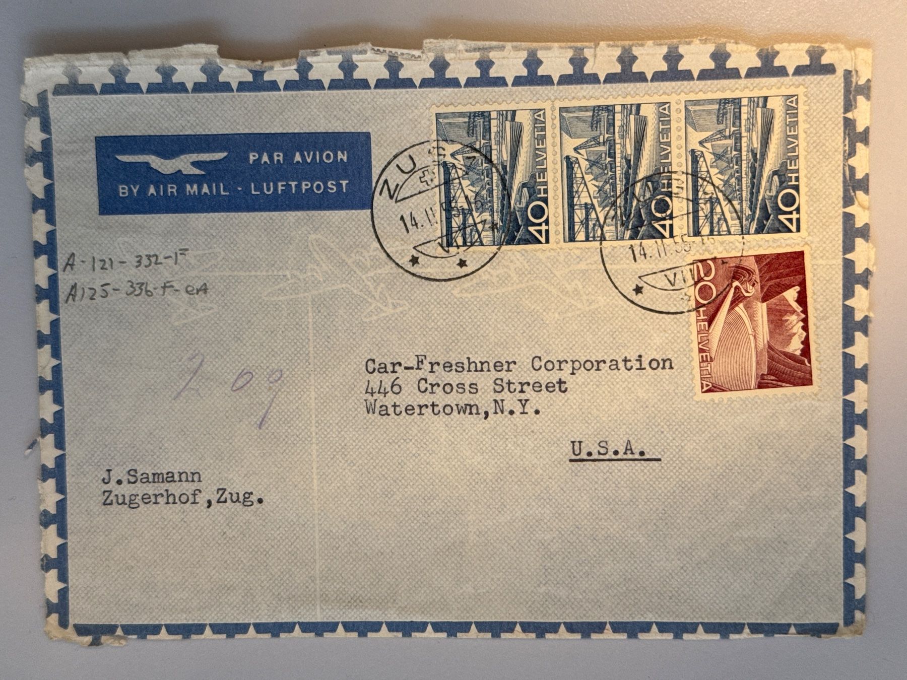 Tutti i francobolli: 1955 Brief Airmail nach New York – Usato da Küssnacht am Rigi venduto da SUOMIMASTER