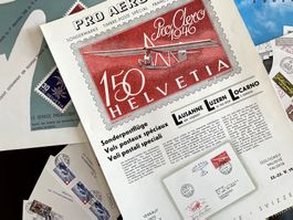 Schweizer Briefmarken- 4 alte Werbungen /Réclames 1946/47
