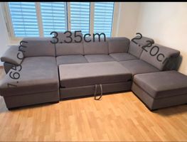 Divano angolare grigio con funzione letto e vano 335cm