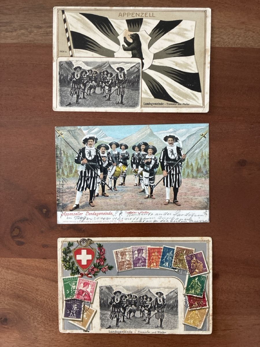 Cartoline postali: 3 Ansichtskarten Schweiz Appenzeller Landsgemeinde – Usato da Oftringen venduto da Cla.vD.74
