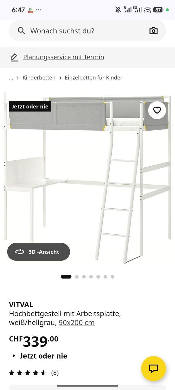 Ikea Letti: IKEA Kinder Hochbett/ High bed frame with desk white/grey  – Usato da Dübendorf venduto da Jianbo_CN_CH_IT
