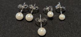Lot de 5 boucles d'oreilles acier inox perles blanches