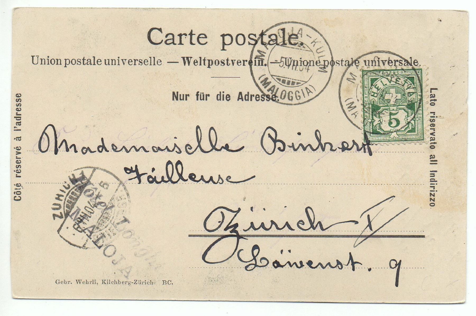Cartoline postali: MALOJA No. 6790 – Usato da Jona venduto da philajona 1