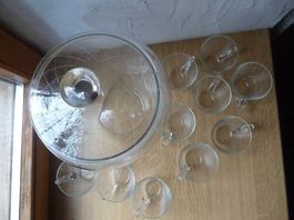 grosse Glas Bowle mit 10 Gläser