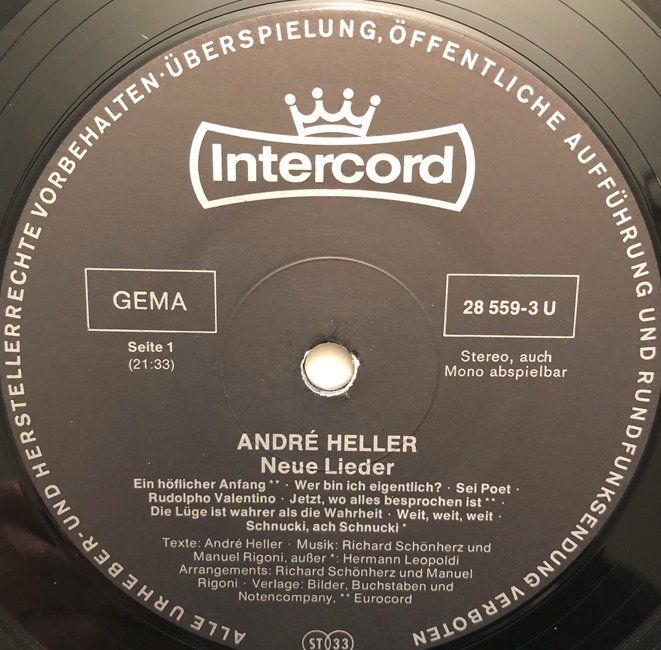 Dischi in vinile: André Heller – Neue Lieder (LP) – Usato da Grüningen venduto da azulvinyl 3