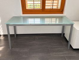 Moderner Glastisch / Schreibtisch 160 × 55 cm – Metallgestel