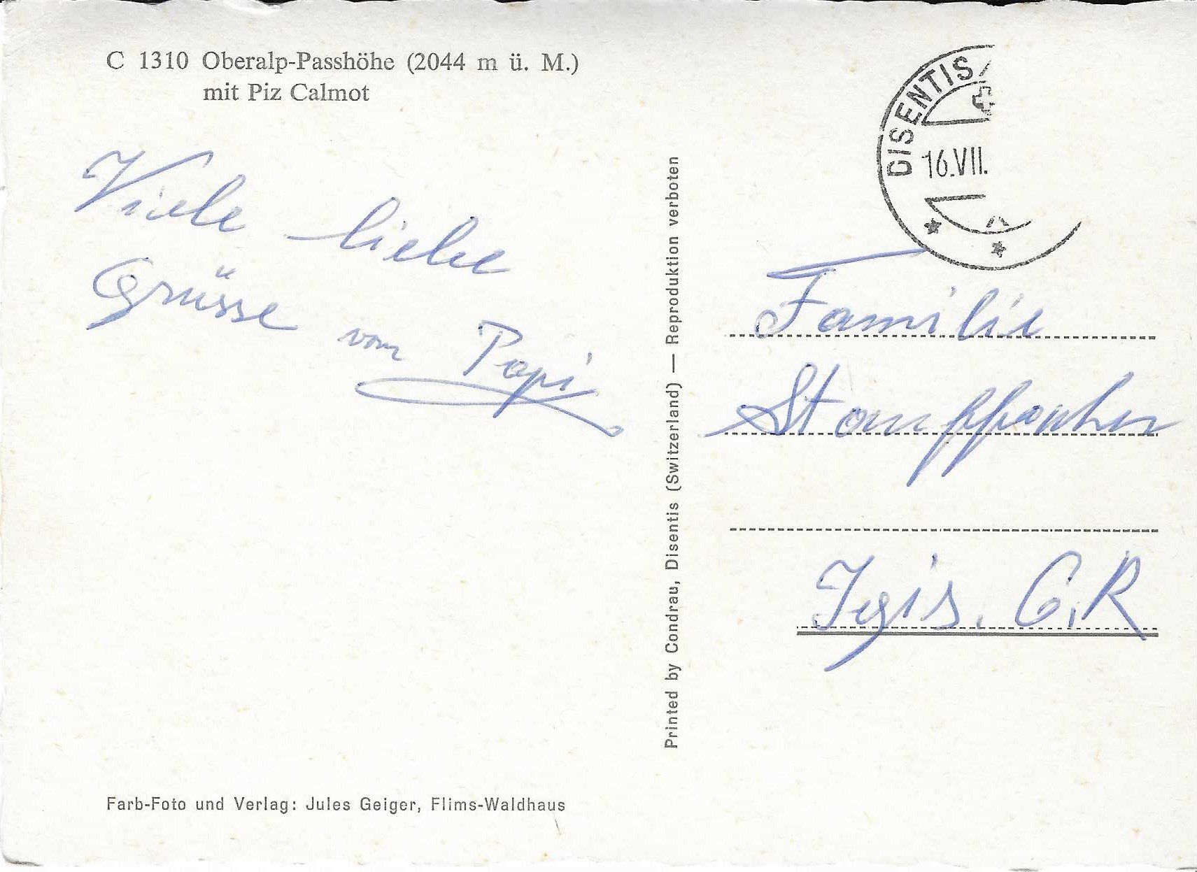 Cartoline postali: Oberalp-Passhöhe GR – Usato da Rothrist venduto da Stranglehold 1