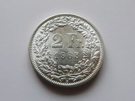 2 Franken 1965 Helvetia Münze Silber guter Zustand