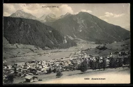 AK Zweisimmen, Ortsansicht mit Kirche und Spielgerten