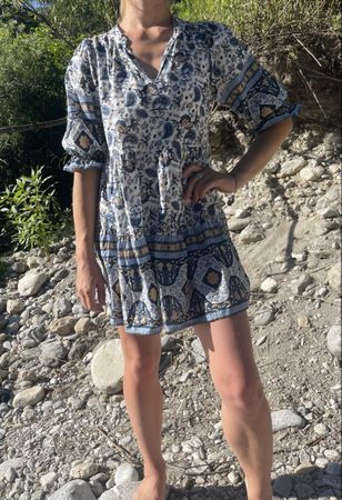 Vestito di cotone boho-chic con stampa floreale-1size