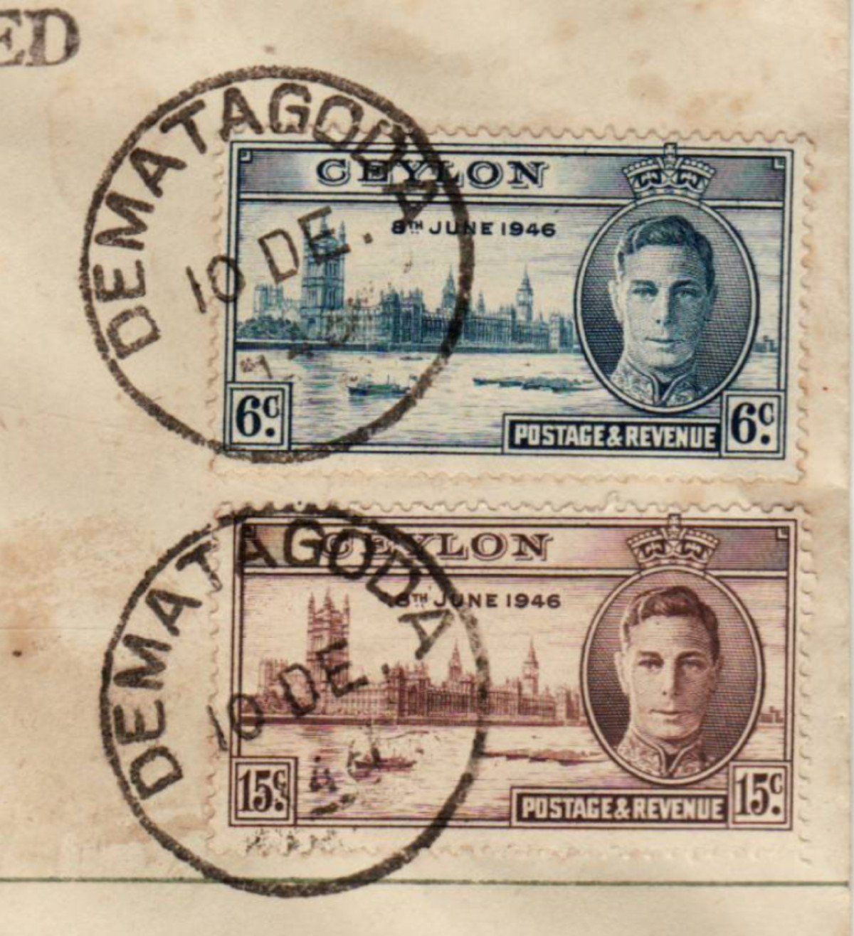 Tutti i francobolli: 073 CEYLON GB, R-BRIEF 1946, FDC PEACE ISSUE – Usato da Bern venduto da markenbak 1