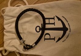 Paul Hewitt Armband Leder Schwarz Anker Silber Top Zustand!
