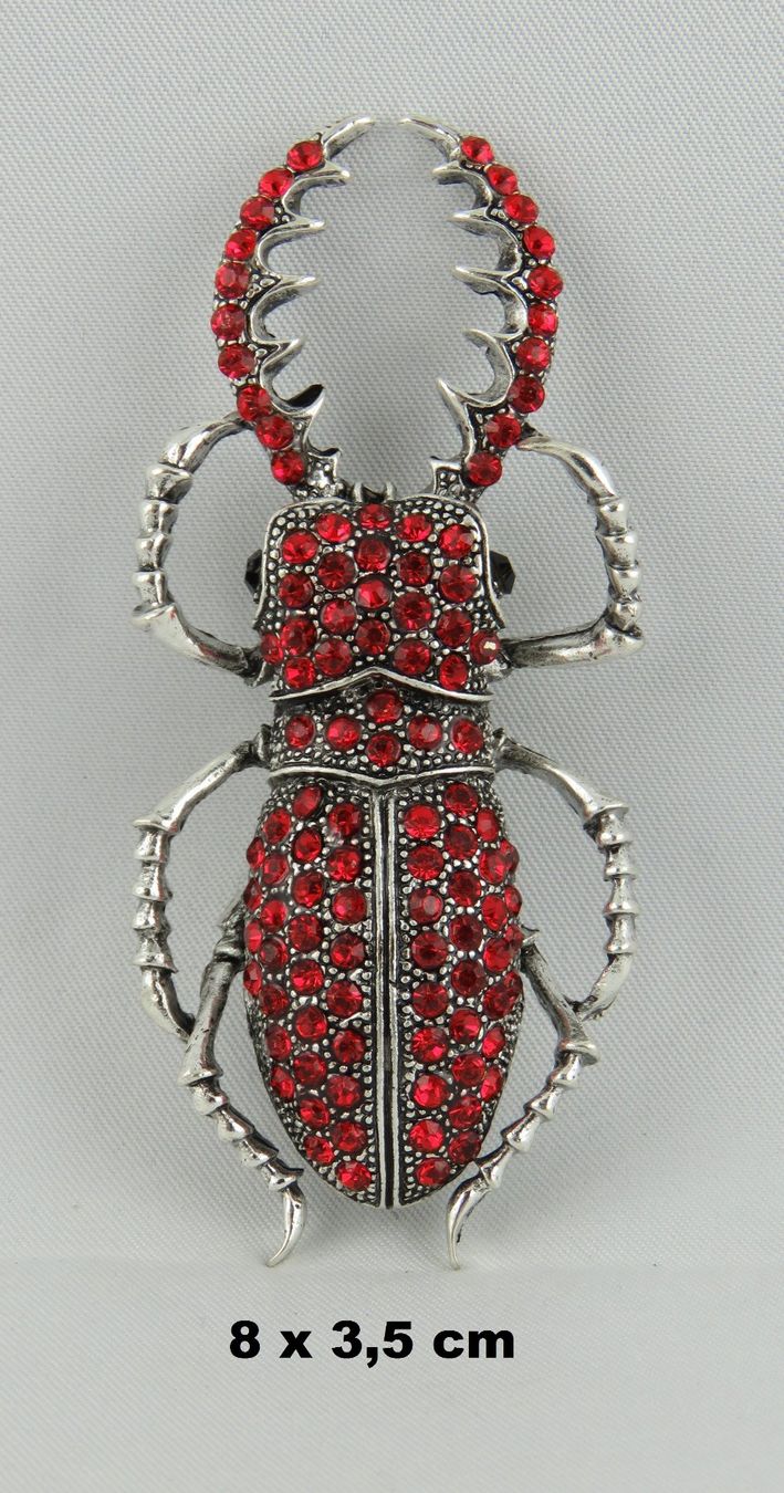Broches & Aiguilles: Brosche - KÄFER - Rot Strass Silberfarben - 8x3,5cm – Neuf avec emballage d'origine à Grenchen par Yamahwildstar16