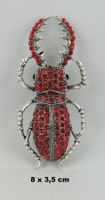 Brosche - KÄFER - Rot Strass Silberfarben - 8x3,5cm