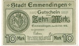 Emmendingen 10 Mark Ohne KN+Datum 30.10.1918VZ++-UNZ