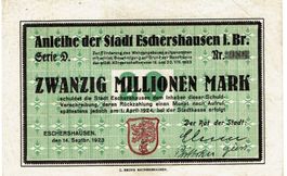 Eschershausen 20 Mil.Mark Serie D 14.09.1923 SS++-VZ