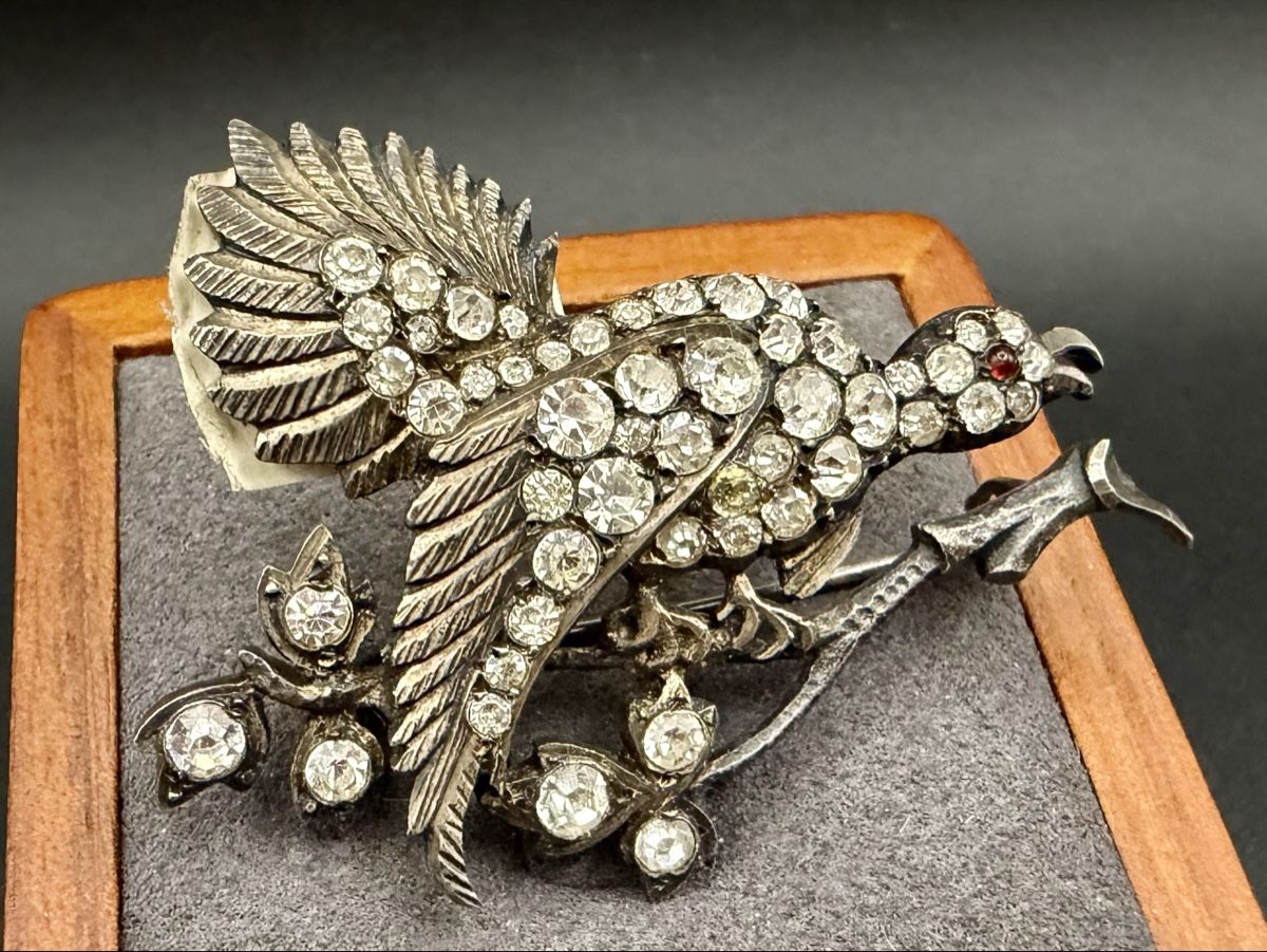 Spille & Fermagli: Antike Vogel-Brosche mit Strass, 925er Silber – Usato da Lamone venduto da LaCantinaMagica 2