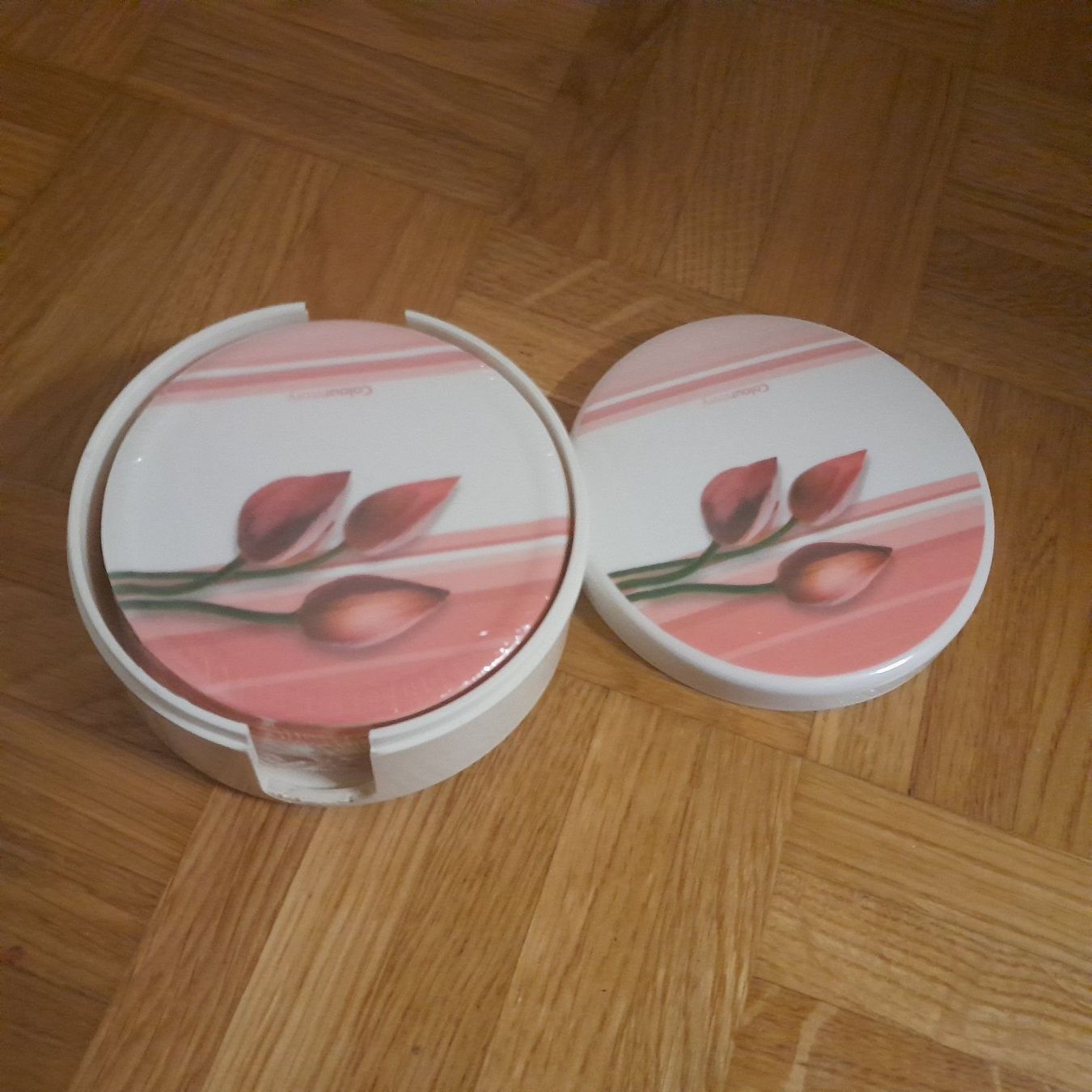 Sottobicchieri: 6er Set Untersetzer mit Halter, rosa Blüten – Nuovo e nell'imballaggio originale da Horgen venduto da Amanda30