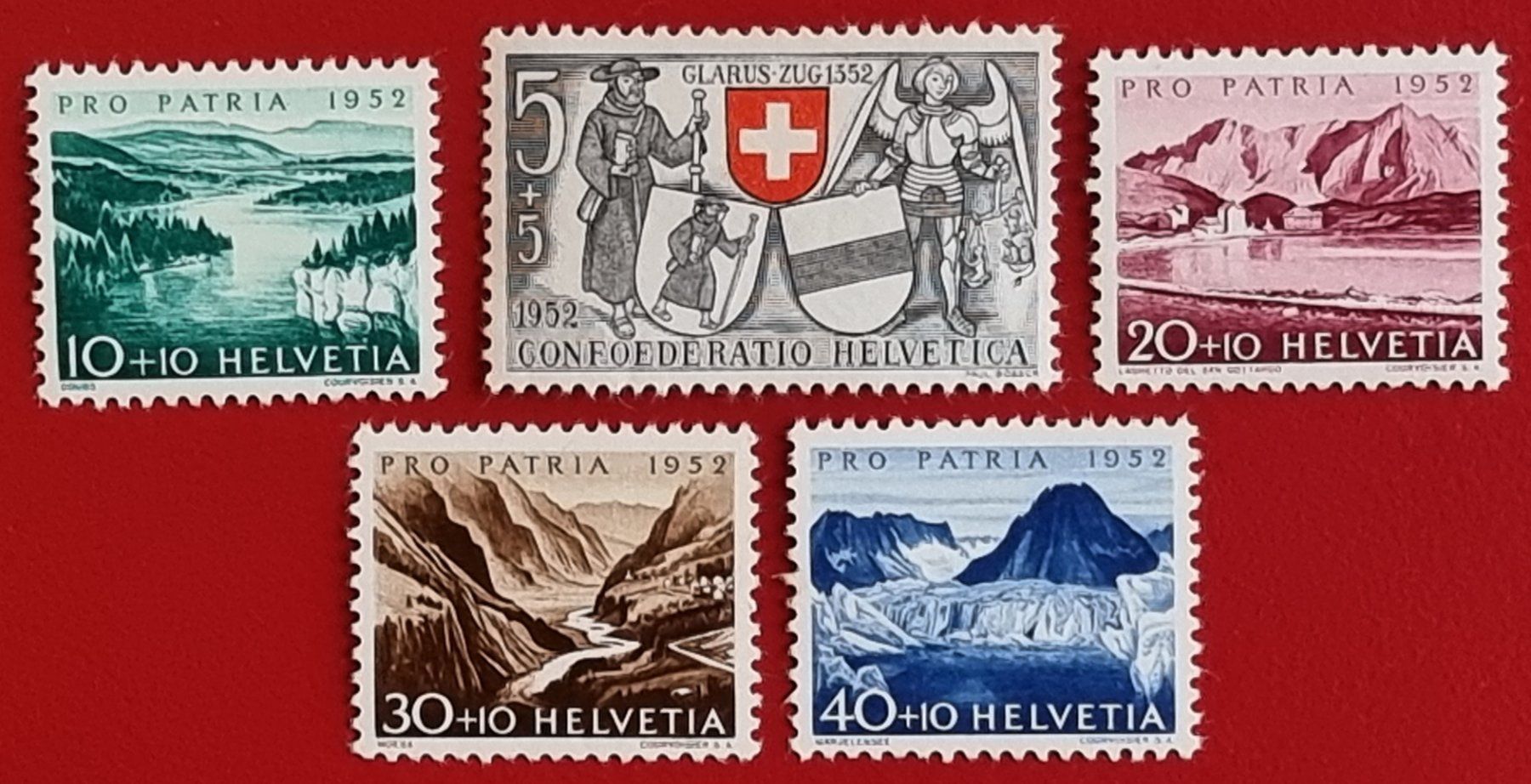 Tutti i francobolli: PRO PATRIA SATZ 56 - 60 1952** POSTFRISCH – Nuovo (secondo la descrizione) da Düdingen venduto da Quartierstrasse