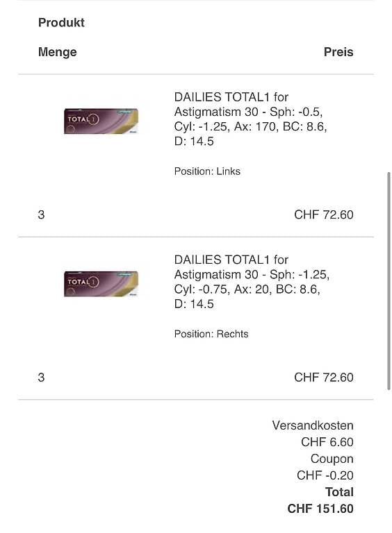 Acuvue Lentilles de contact: Tages-Kontaktlinsen Total Dailies One – D'occasion à Urtenen-Schönbühl par gol_x7wg