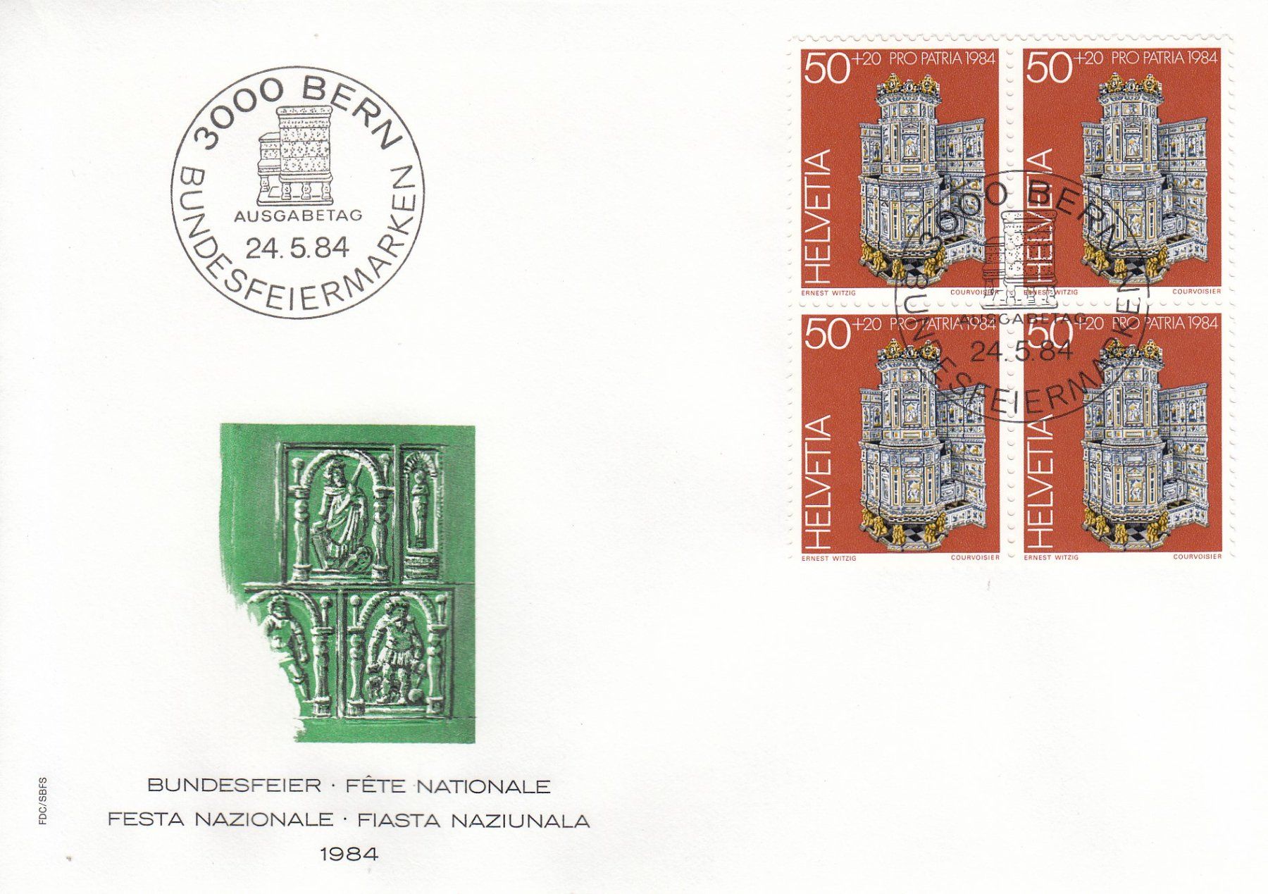 Tutti i francobolli: 1984 Pro Patria 4 FDC Viererblock – Usato da Spreitenbach venduto da Mustang_1105 1