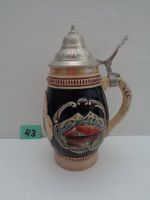 Keramik Bierhumpen mit Zinndeckel 0.5 L schönes Relief